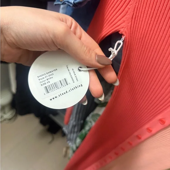 STAUD Shoko Coral and Peach Long Sleeve Dress - Picture 7 of 7